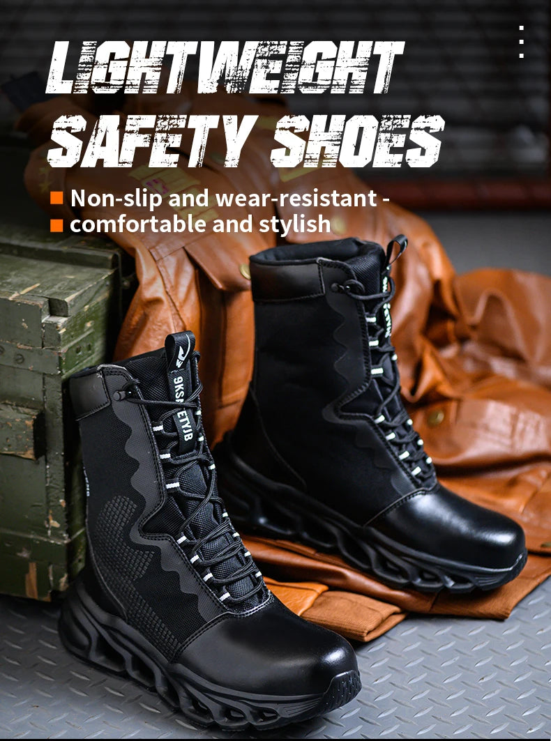 Fashion Work Boots Men Protective Shoes Safety Boots Steel Toe Shoes Outdoor Hiking Boots Light Tactical Boots Puncture-Proof