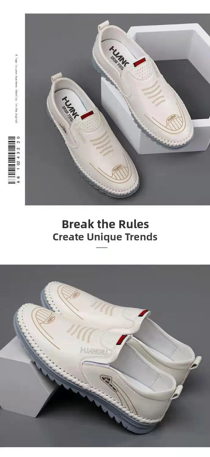 Fashionable Soft Leather Men's Shoes Wear-Resistant Bean Bean Shoes Breathable round Toe Flat Heel Casual Shoes for Spring