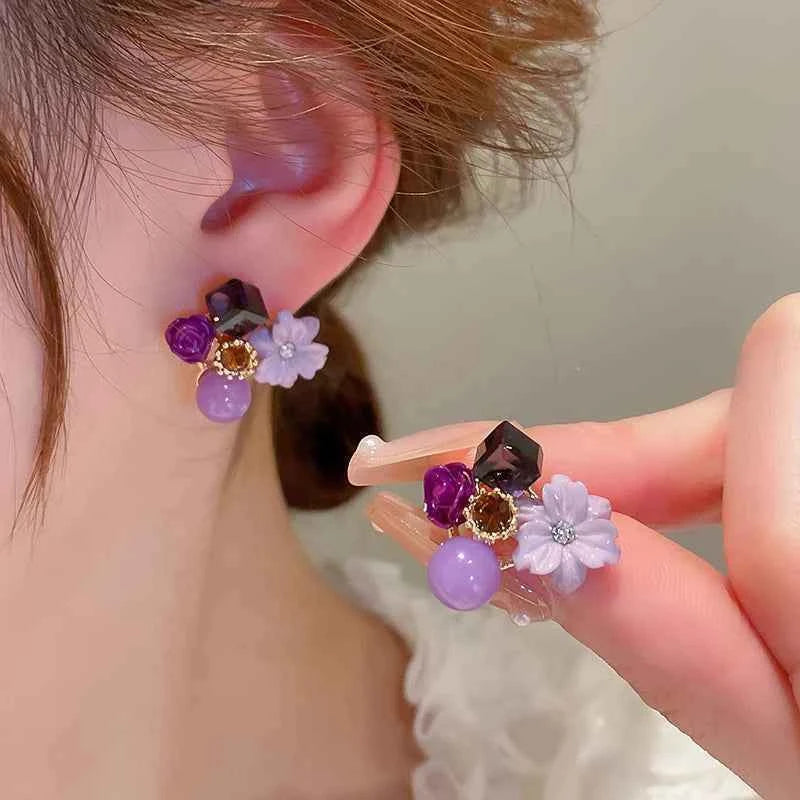 Colorful Flower Earrings Imitation Pearl Geometric Stud Earrings For Women Sweet Elegant Earrings For Party Banquet Jewelry Gift