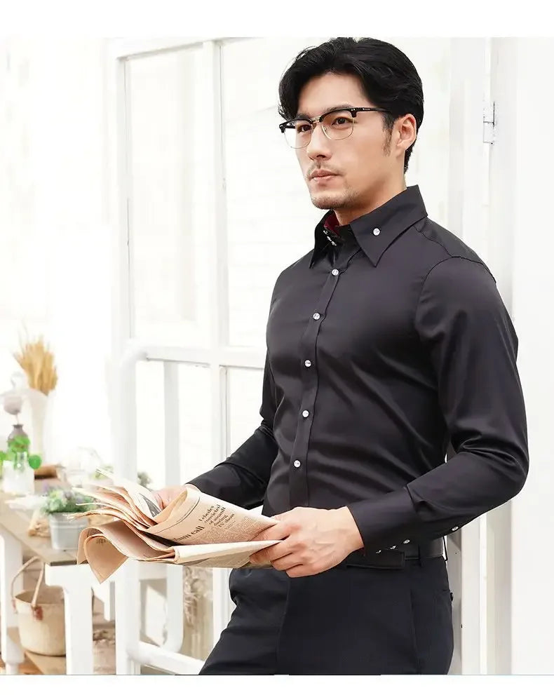 Men's Dress Shirts with New Stretch and Anti-Wrinkle Technology, Long Sleeve Business Blouse for Slim Fit Camisa Social