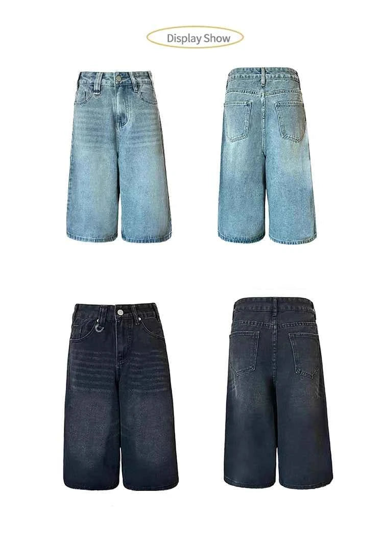 Fashion Harajuku Vintage High Waist 2000S Blue Denim Shorts Women's Casual Loose Fit Y2K Punk Streetwear Style Baggy Shorts