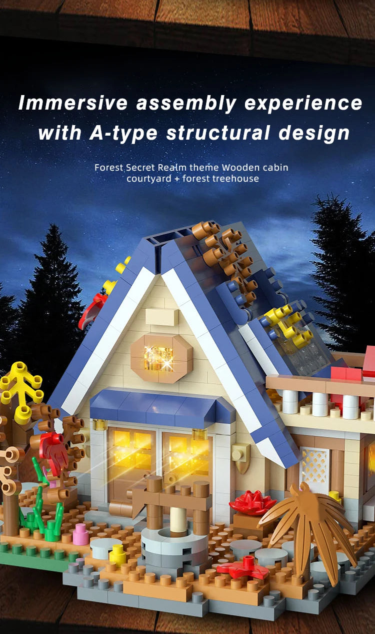 Creative street view building model building blocks forest tree house puzzle windmill tree house decoration toys