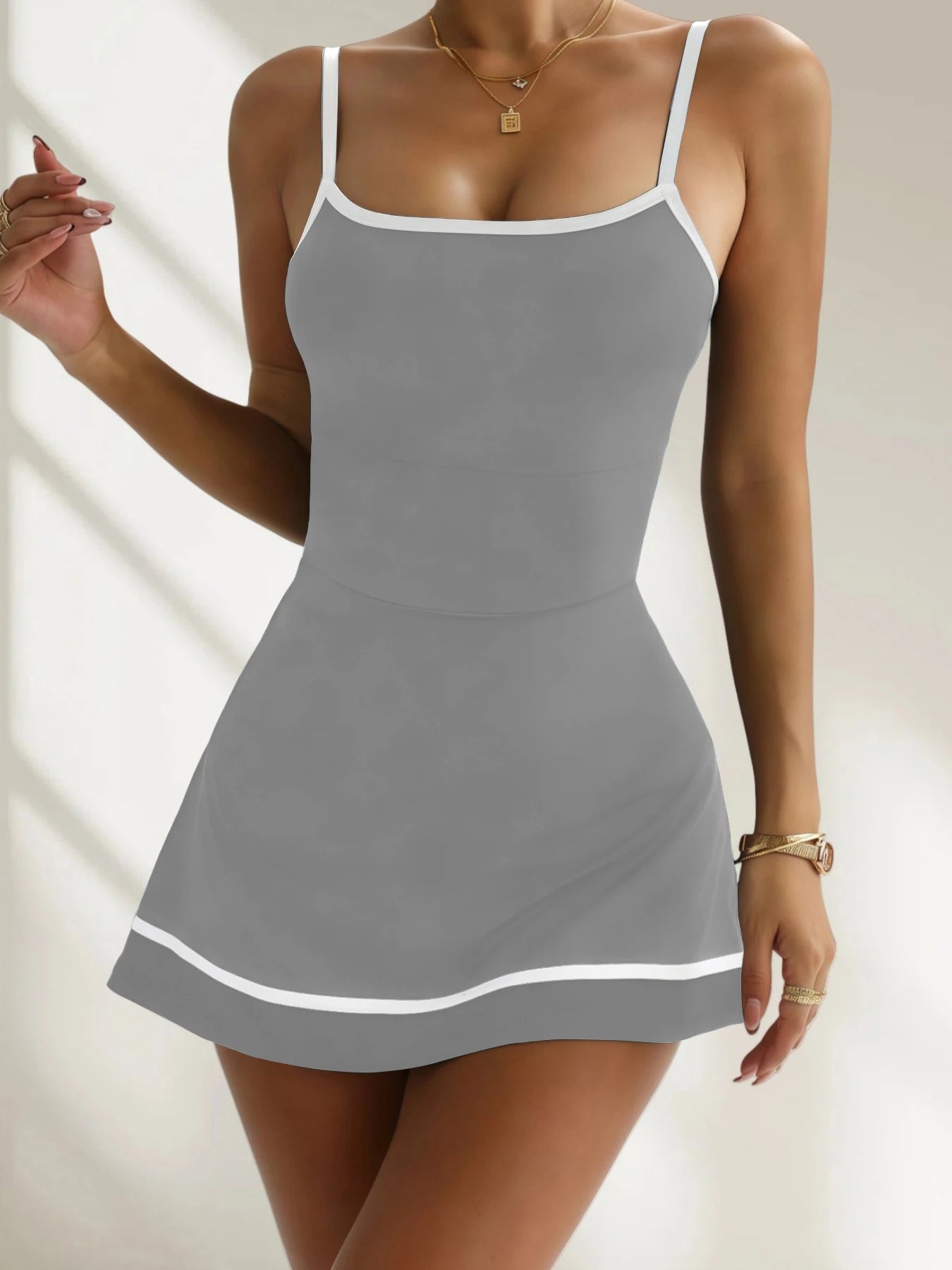 Women's color blocked camisole dress sleeveless tennis sportswear slim fit gym sportswear short skirt