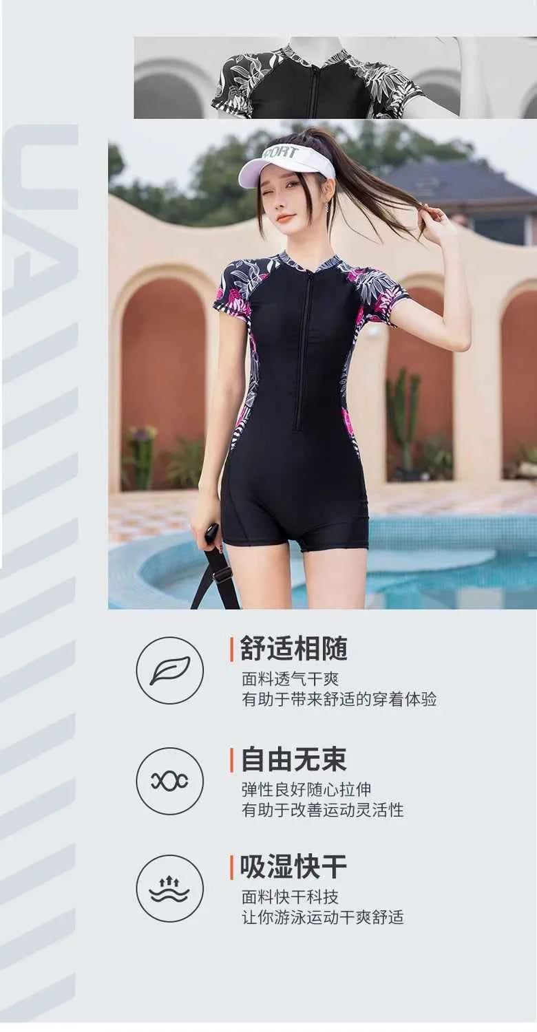 Middle-aged Elderly Mothers Professional Racing One-piece Large-size Swimsuit Women Sports Slim Students Hot Spring Swimsuit