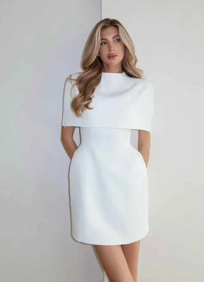 Cinching Waist Solid Mini Dresses Women Elegant Cap Sleeves Slim Fit Short A Line Dress 2025 New Summer Vacation Party Gowns