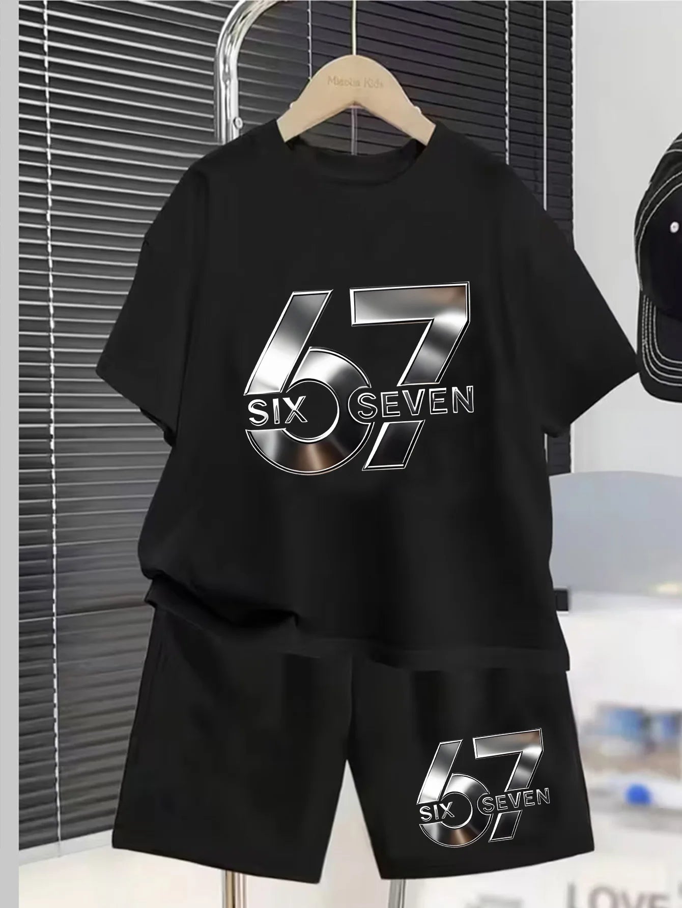 Boy And Girl 67 Six Seven Print Children's Set,Casual Fashionable Comfortable Versatile Short-Sleeved T-Shirt+Shorts 2-Piece Set