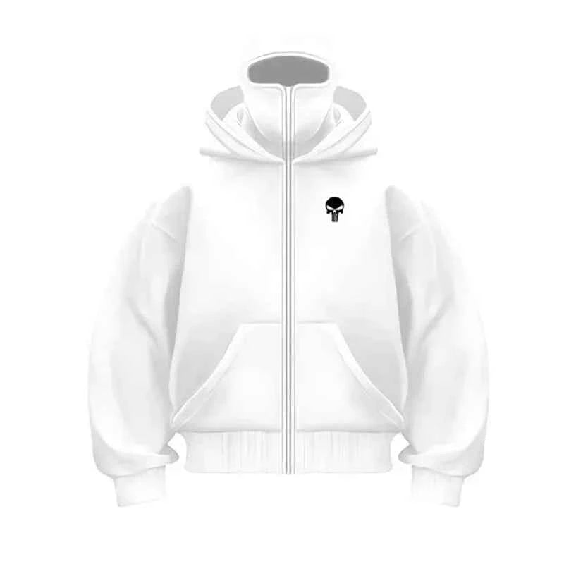 Unisex Double Hooded Fleece Sweatshirt Woman Balaclava Hoodie Half Zip Warm Outfit for Fall Winter Men Clothing Masked Outfit