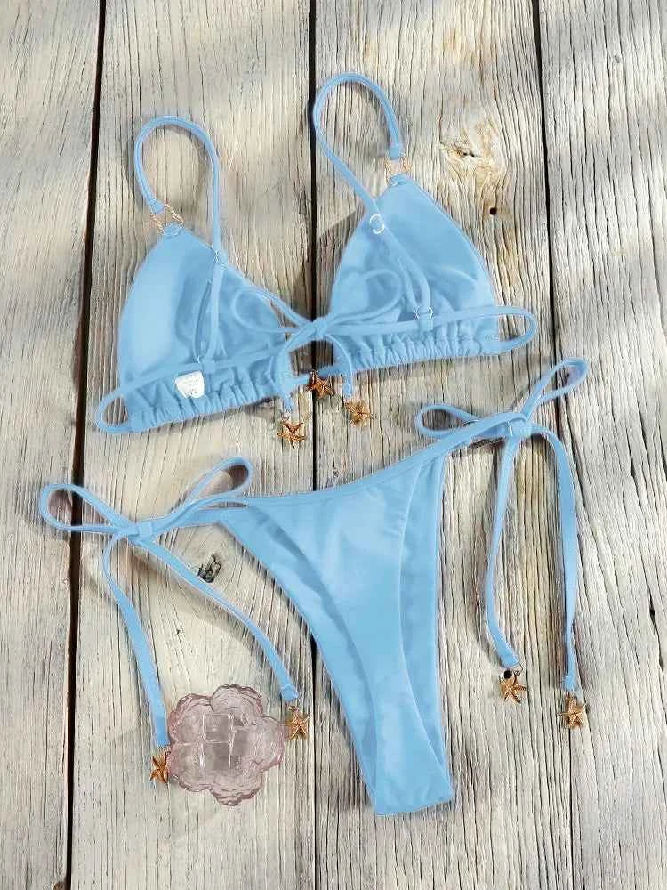 Miyouj Bandage Bikini Set Mujer Beachwear Triangle Bikinis Sexy Swimsuit Halter Swimwear Women 2025 Bathwear Micro Thong Biquini