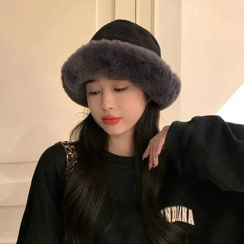 Adding Thick Plush Autumn/winter Hat To Keep Warm for Girl Cold Resistant Ear Protection Hat Curled Fisherman's Winter Hat
