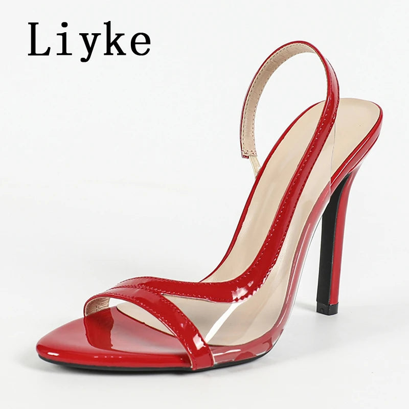 Liyke Sexy Slingback Sandals Women 2026 Summer Fashion Cozy Open Toe Slip On Back Strap Shoes Red High Heels Sandalias De Mujer