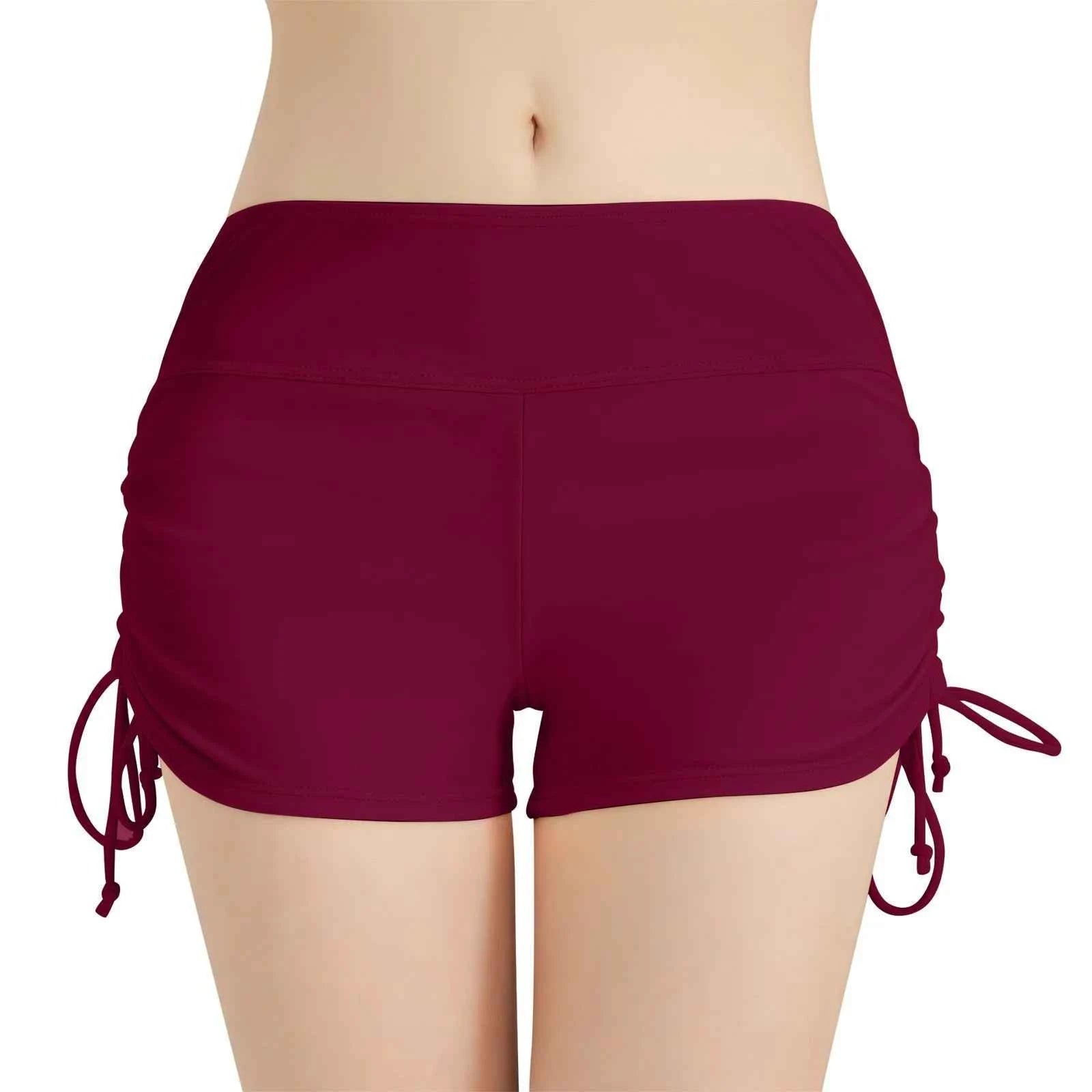 Women'S Summer Swimwear Briefs Solid Colored Boxer Beach Shorts High Waist Side Adjustable Drawstring Elastic Sports Swimsuit