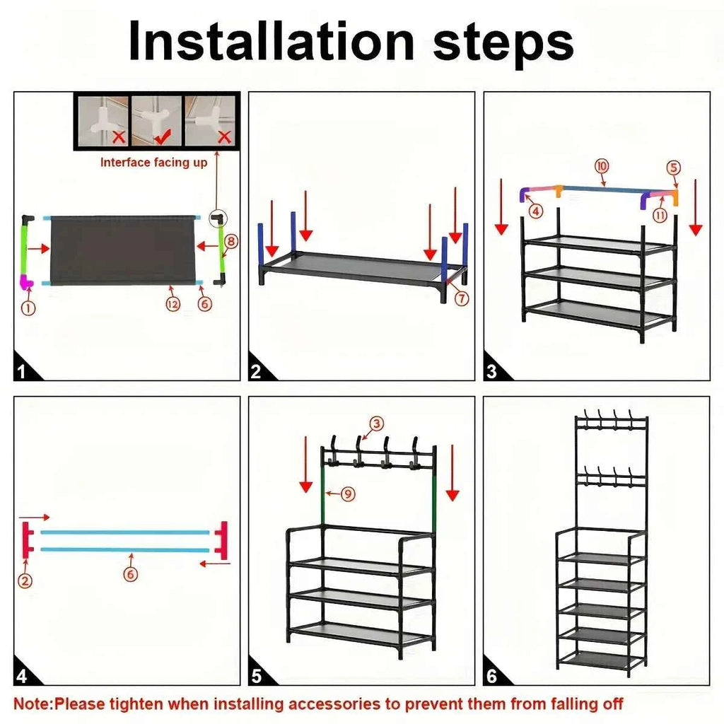 5-Level Metal Shoe Rack Tool-Free Setup Straightforward Design Multi-Purpose Shoes Boots And Sundries in Living Room Hallway
