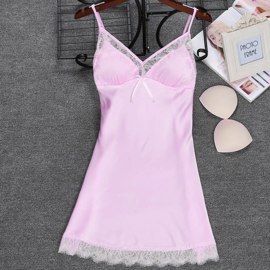 2pcs Women Pajamas Suit Silky Satin Nightgown Nightdress Set Lace Patchwork Lace-Up Women Bathrobe Sleepwear Set