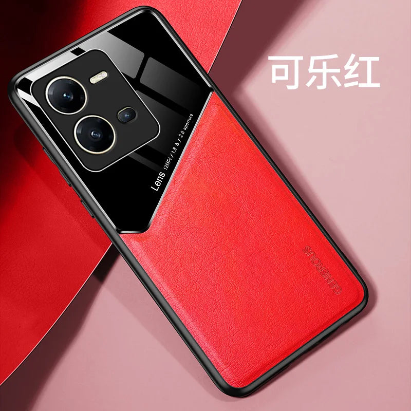 Luxury Magnetic Leather Glass Phone Case For VIVO V25 V25E Pro Ultra Thin Soft Matte Back Camera Protector Film Cover Shell