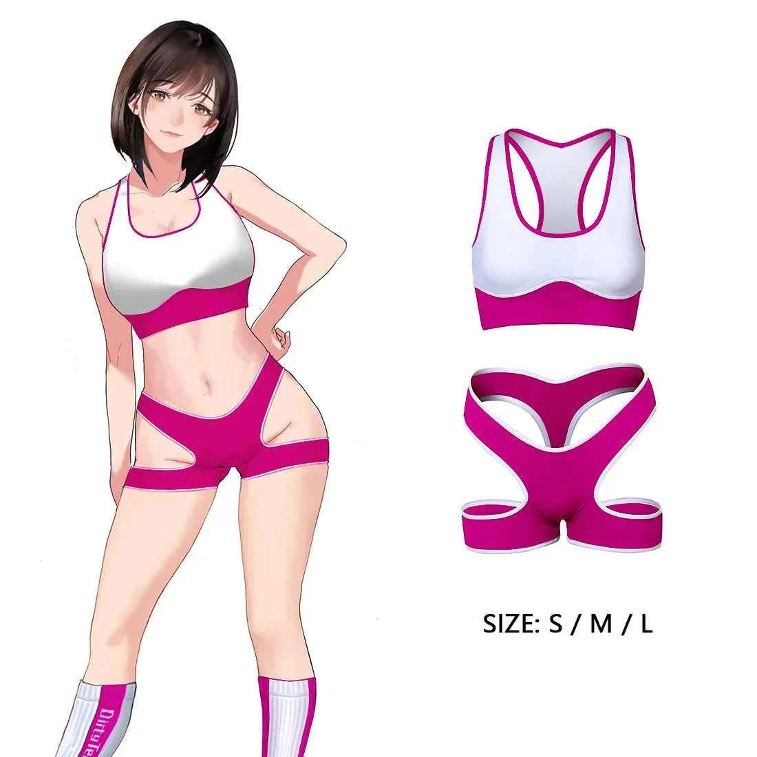 Sexy Cute Pure Desire Bra Set Girl Cheerleading Sports Underwear Lingerie Student Cosplay Costumes Hollow Split Swimsuit Bikini