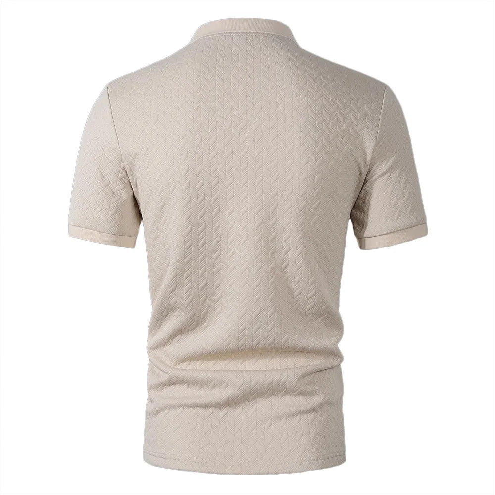 Summer New Men's Jacquard Polo Shirt Heavyweight T-shirt Solid Color Turn-down Collar Fashion Casual Short Sleeve Tops