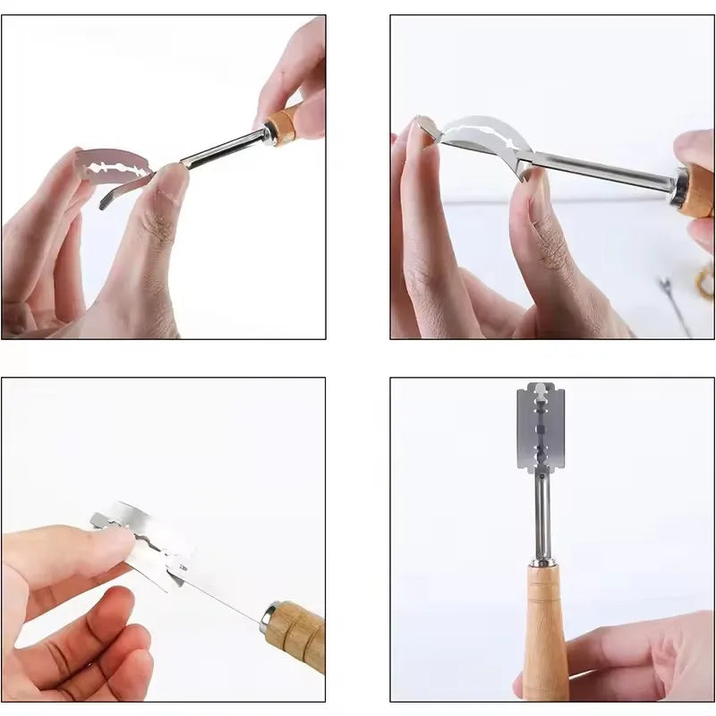 Premium Stainless Steel Bread Lame Set with 5 Replacement Blades Curved Baguette Cutter Wooden Handle Baking Tool