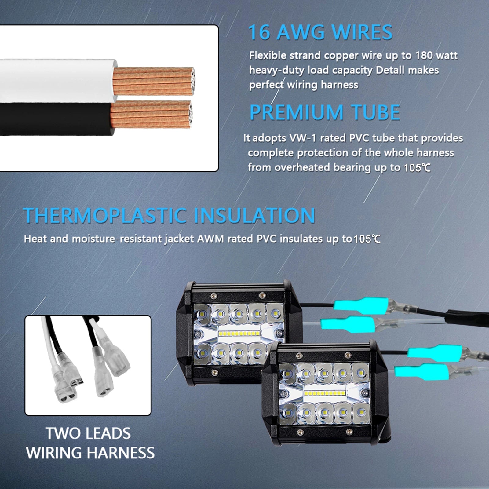 LED Light Bar Wiring Harness Kit, 300W Universal LED Work Light Bar Wiring Harness 12V 40A for Off-Road Vehicles Fit 2 Light