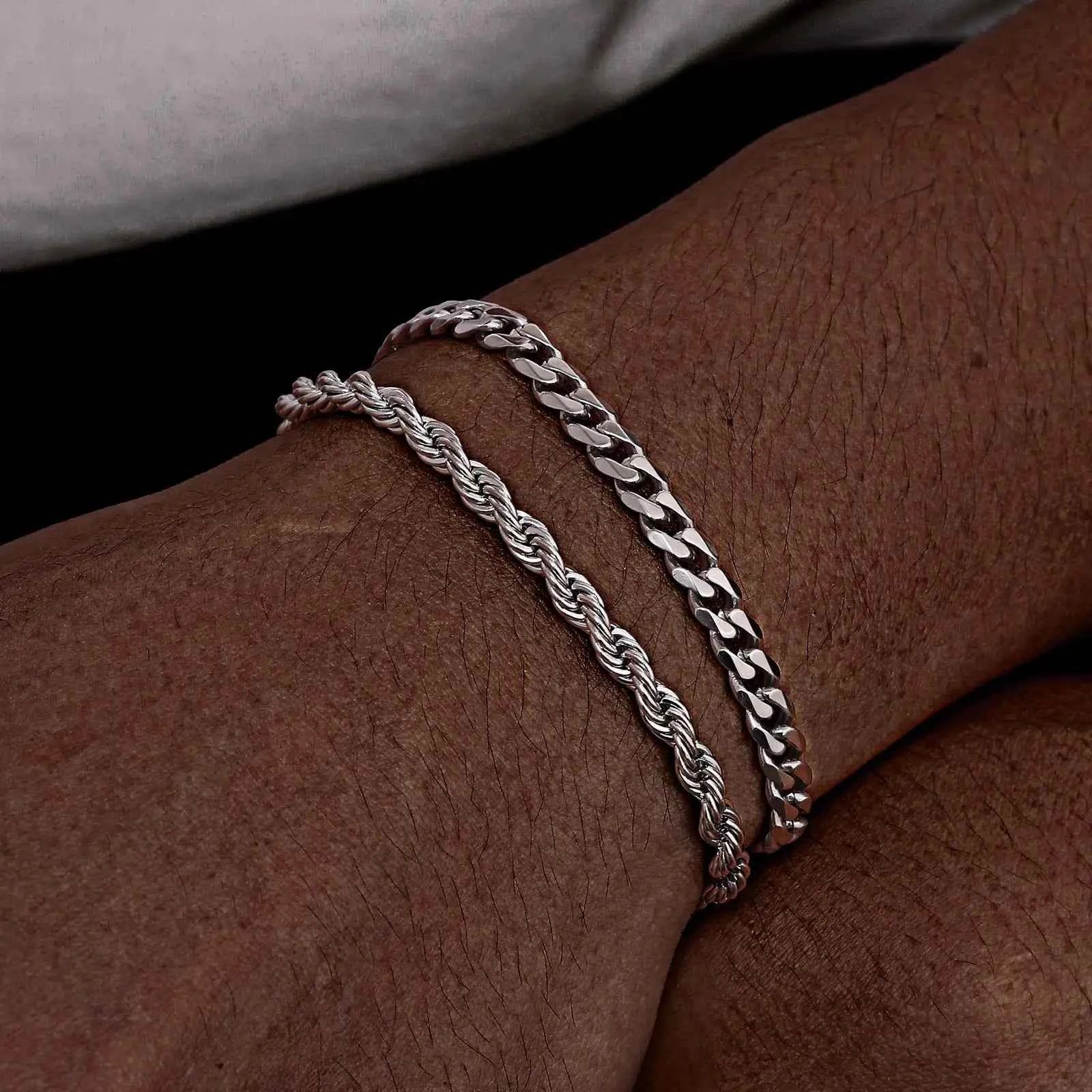 2pcs Men's Chain Bracelets,Stainless Steel Silver Gold Black Color Twist Rope Chain Wristband,Trendy Cuban Link Chains Gift