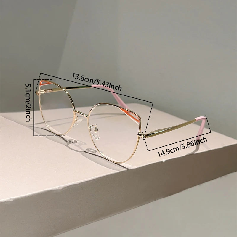 KAMMPT Oversized Cat Eye Glasses Women New Vintage Metal Rim Blue Light Blocking Eyeglasses Trendy Fashion Design Optical Frames