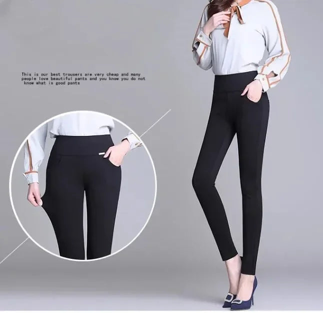 New S-6XL Micro Pants Trousers High Waist Large Size Stretch Tights Women High Waist Straight Pants Work Pants Trousers