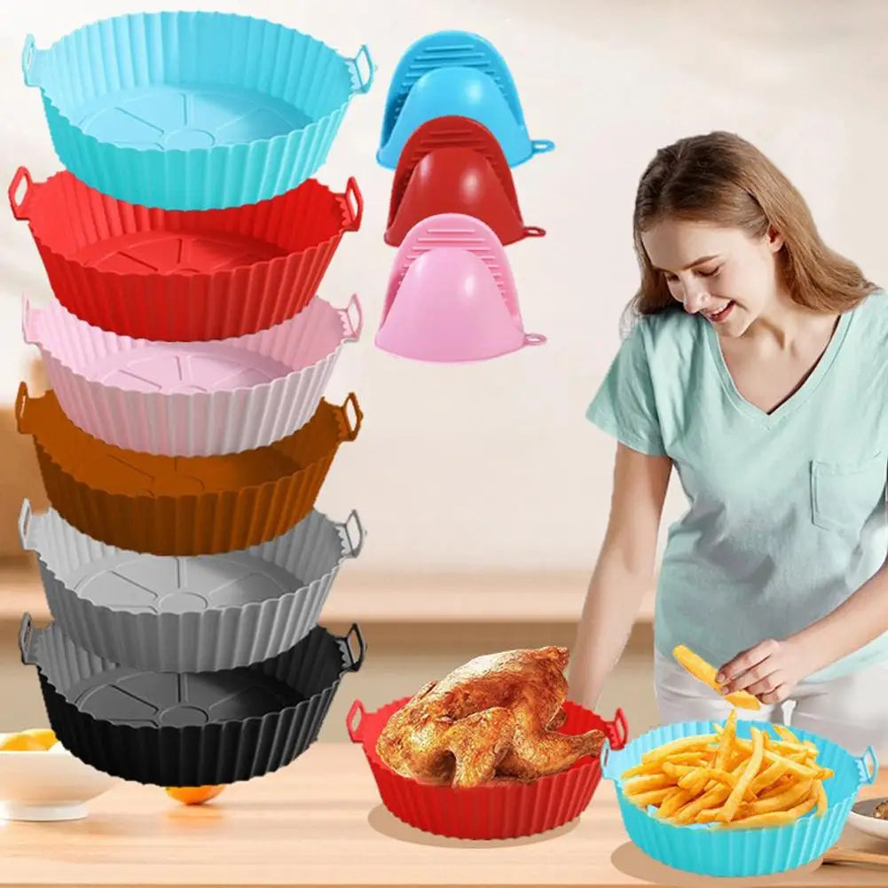 Air Fryer Silicone Liners Air Fryer Silicone Pot Reusable Silicone Air Fryer Liners Food Safe Non Stick Air-Fryer Accessories