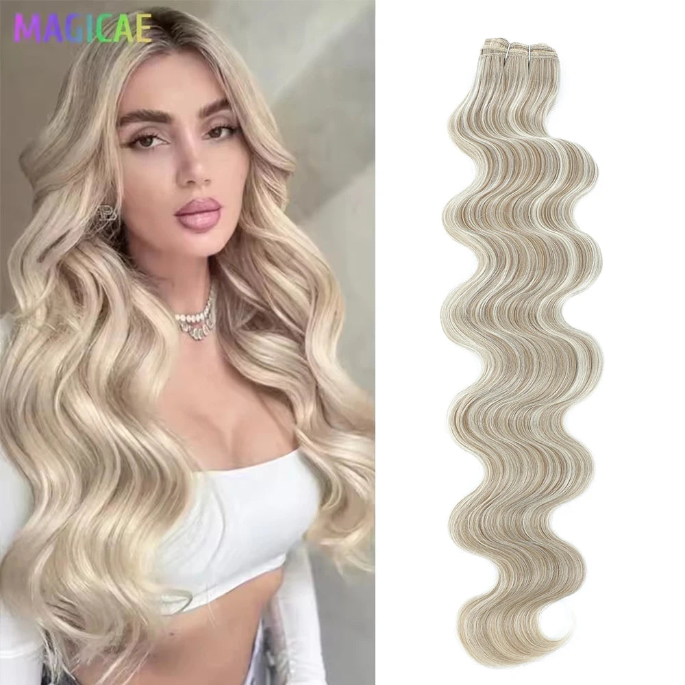 Magicae 30Inches 200G Piano Blonde SP12/16/613 Ombre Brown 6# Body Wave Bundles High Temperature Synthetic Hair Extensions