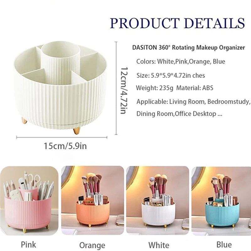 1Pcs 360° Rotating Makeup Brush Holder Storage Box, 5 Slot Makeup Brush Cup, Suitable for Bathroom Dressing Table,Office Desktop