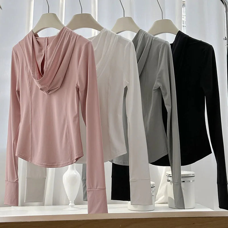 Women's Lce Silk Sun Protection Jacket 2026 New Long Sleeve Hooded Summer Thin Zipper Cardigan Korean Short Slim Sports Outwear