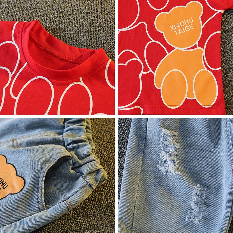 New Summer Baby Boys Clothing Set Cartoon Bear Short Sleeve T-Shirt Shorts 2Pcs Suit For 1-5 Years Kids Children Fashion Outfit