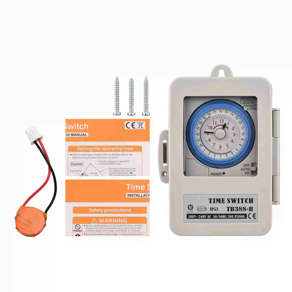 Mechanical 24 Hours Timer Switch IP53 Programmable Electrical Timer Switch Box AC 100-240V 15 Minutes Interval 96 Times ON/ OFF