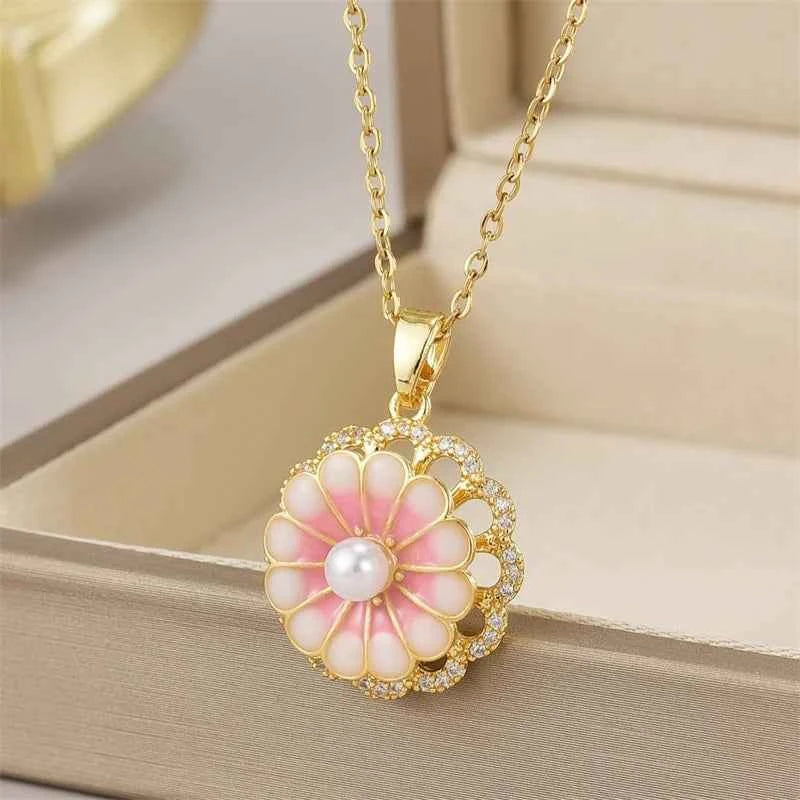 Exquisite Micro Inlaid Zircon Butterfly Tassel Necklace For Women Stainless Steel Moon Butterfly Flower Clavicle Choker Jewelry