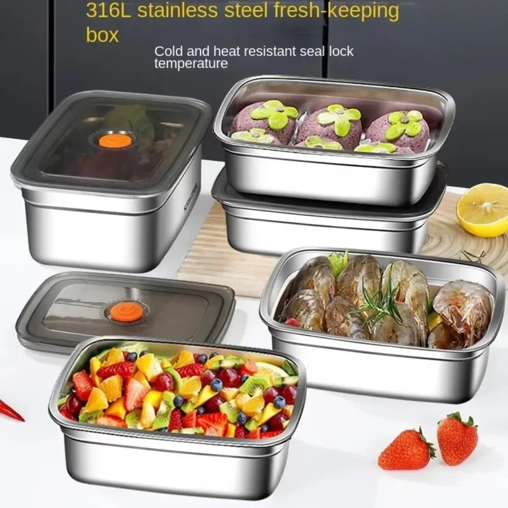 Stainless Steel Camping Lunch Box Large Capacity Refrigerator Freezer Storage Box Sealed Microwave Suitable Leak-proof Box