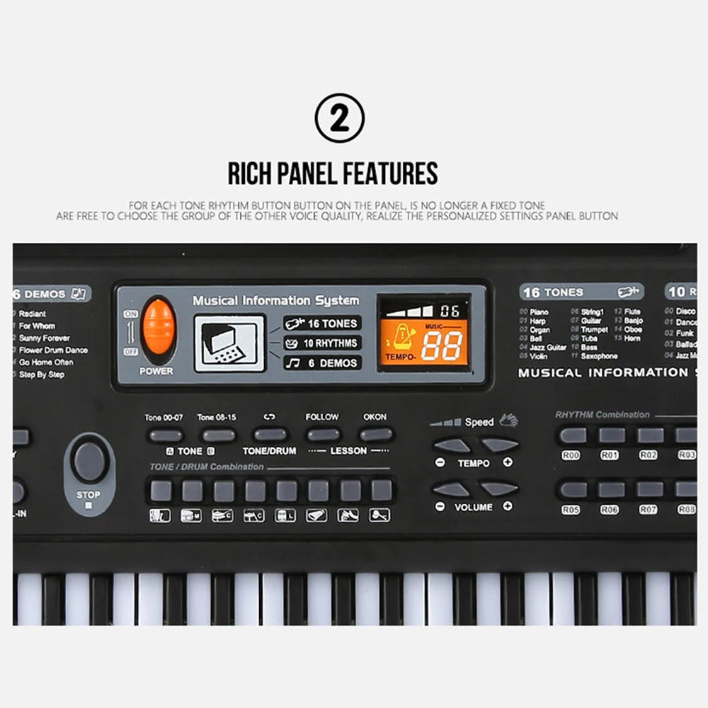Kids Electronic Piano Keyboard Portable 61 Keys Organ with Microphone Education Toys Musical Instrument Gift for Child Beginner