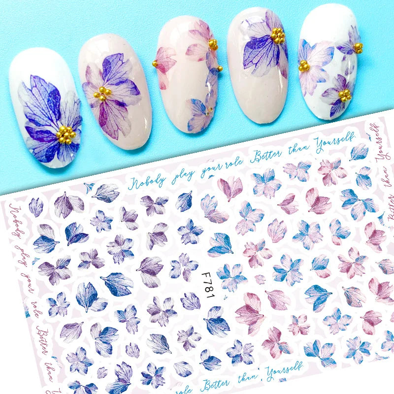 3D Dandelion Peach Blossom Maple Leaf Nail Sticker Nail Art Decoration Color Flower Nail Decal Nail Art Supplies Nail Parts