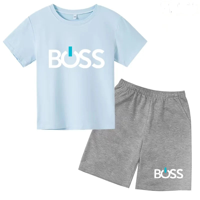 Kids Summer Sportswear 3-12 Years New Letter Fashion T-shirt Coat Boys Girls Toddler Short-sleeved+Shorts Casual Cool Sports Set