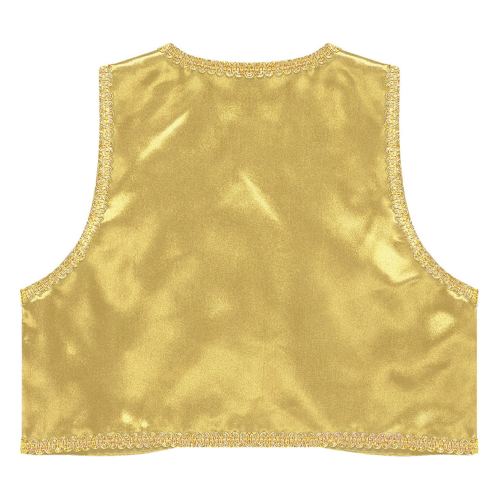 Children Boys Arabian Prince Costume Genies Vest Open Front Golden Genies Waistcoat for Party Halloween Cosplay Fancy Dress Up