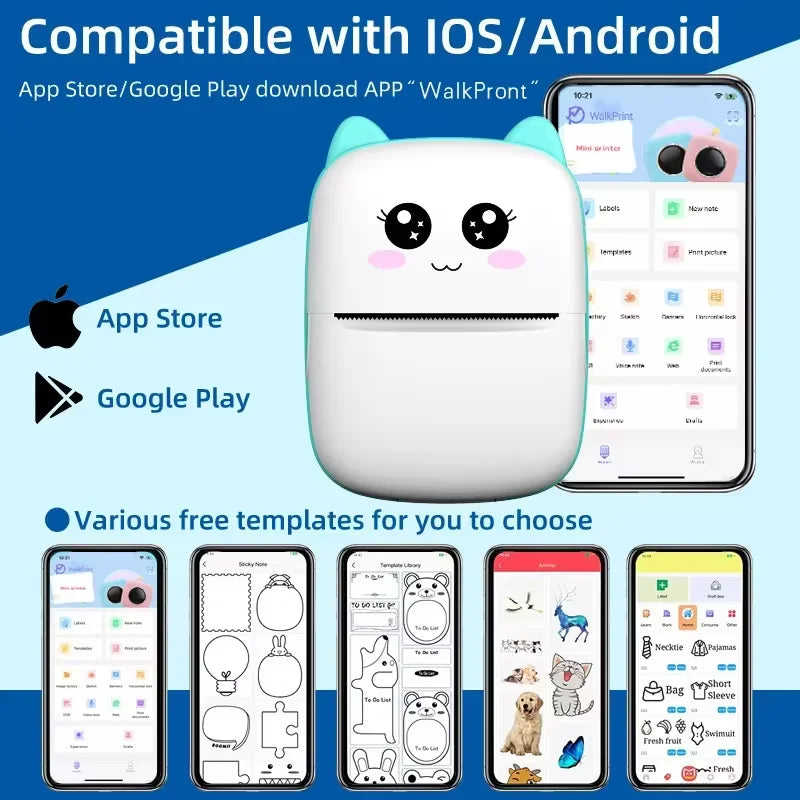 New portable mini printer wireless Bluetooth Android iOS mobile photo thermal printers tags Termica label maker with paper rolls