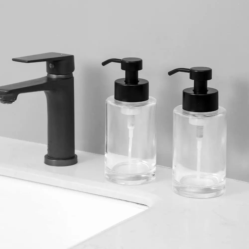Thick Glass Foaming Soap Dispenser Anti-slip Round Refillable Hand Pump Bottle Amber Durable Brown Glass Jar Kitchen
