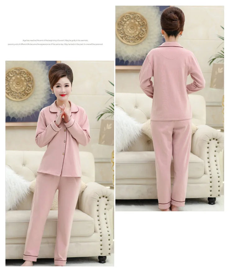 100% Pure Cotton Long Sleeve Sleepwear Set for Elderly Women Spring Summer Autumn Home Clothes Outwear Comfortable Home Suit