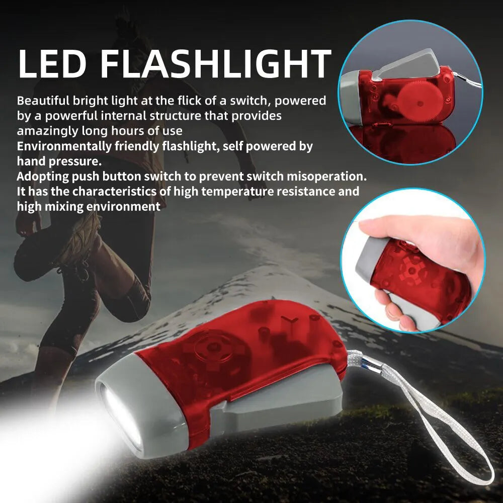 3 LED Hand Pressing Dynamo Crank Power Wind Up Flashlight Torch Light Hand Press Crank Camping Lamp Light for Outdoor Home