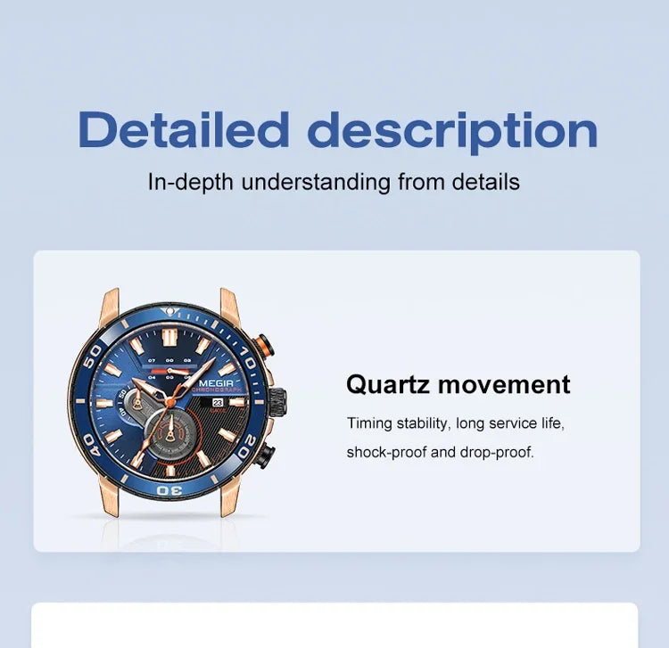 MEGIR Men Wristwatch Fashion Casual Quartz Date Watches Luxury Male Clock Chronograph Multifunctional 30M Waterproof Sport