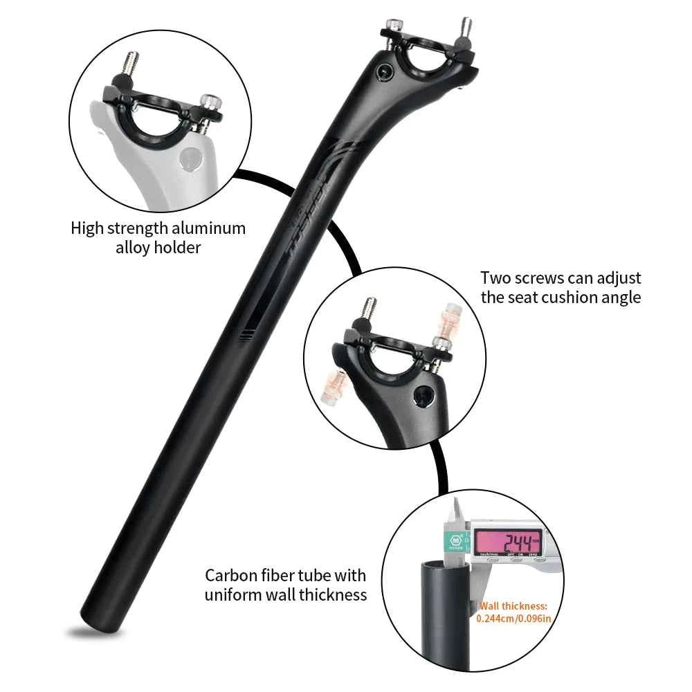 TOSEEK Carbon Seatpost 27.2 31.6mm Length 400mm Matte Black MTB Road Bike Seat Post Seat Tube Bicycle Parts MTB Carbon Canoe