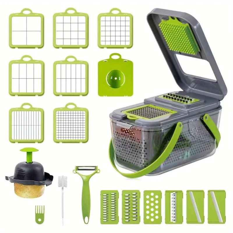 22 In 1 Multifunction Vegetable Chopper Mandoline Slicer Onion Dicer Food Grater With Drain Basket Container Kitchen Accessories