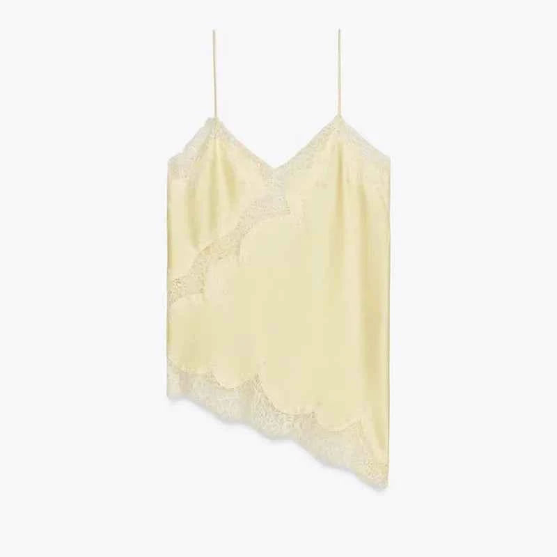 Summer Women Halter Top Satin Lace Spliced Tank Backless Deep Neck Sexy Vest Irregular Hem Vestidos 2025 Lady Vacation Sexy Tops
