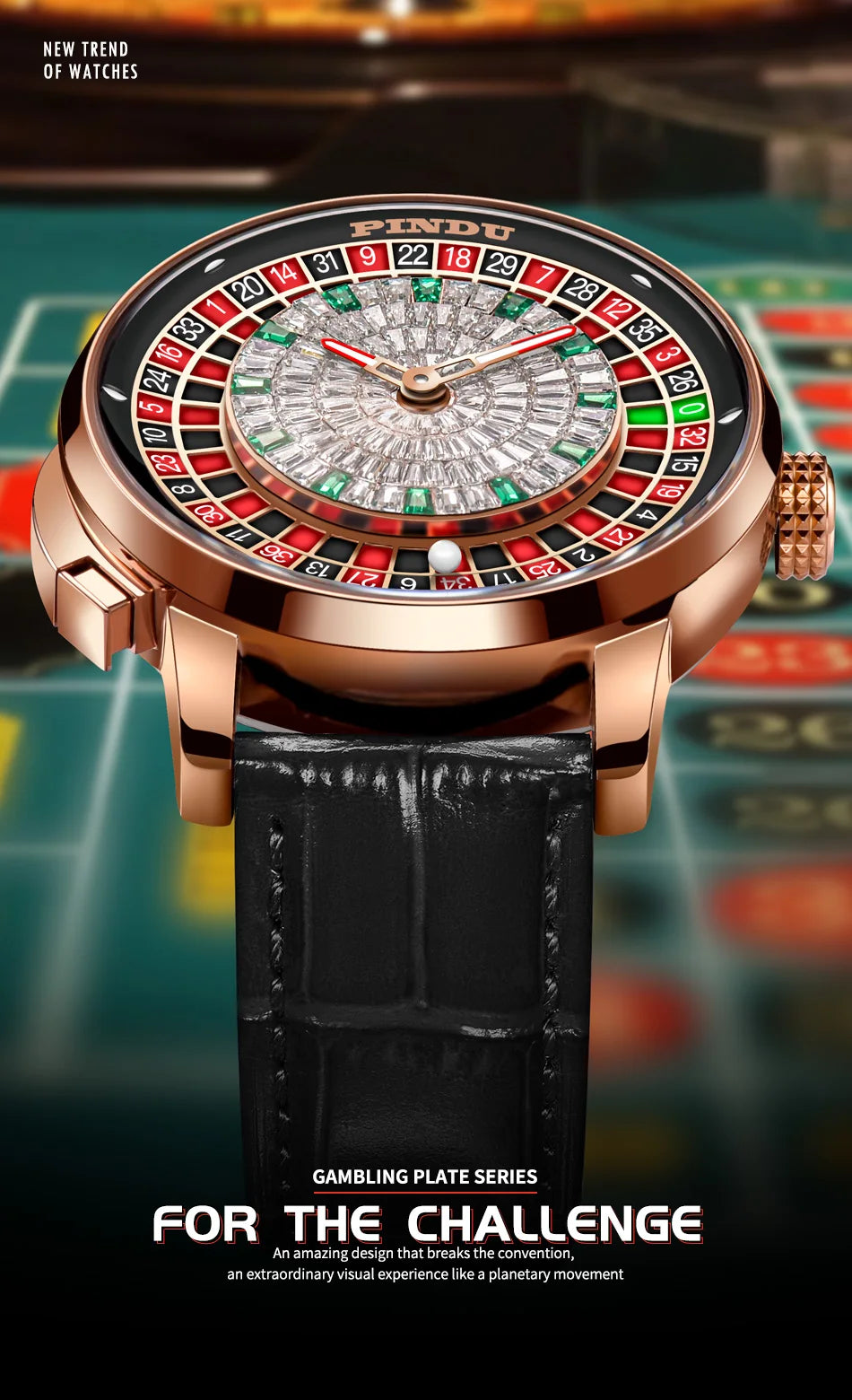 PINDU Player Series Mechanical Watches for Men European Roulette Game Dial Automatic Movement Funny Design Party  Watch