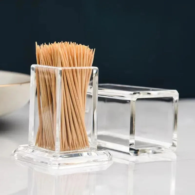 Acrylic Material Transparent Square Dustproof Toothpick Storage Organizer Box With Lid For Home Living Room