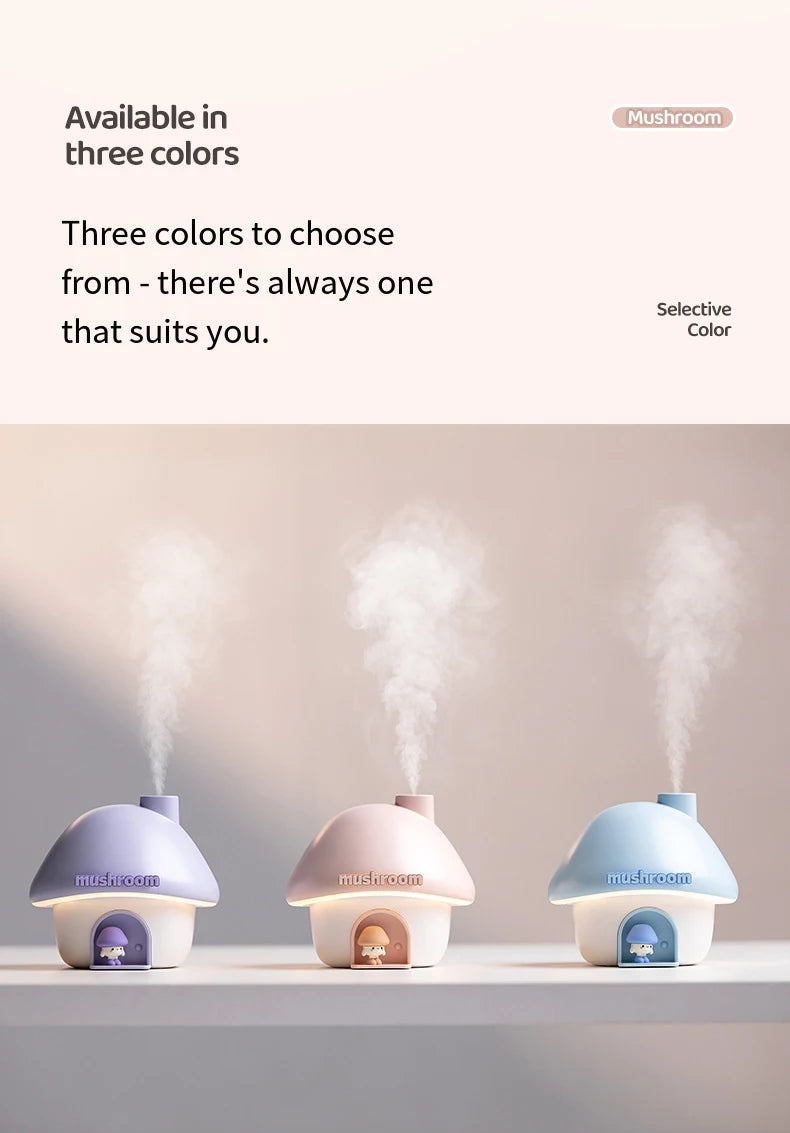Cartoon Air Humidifier 300ml Mini Essential Oil Aroma Diffusers Colorful Lighting Cute Mushroom House Home Ultrasonic Humidifier