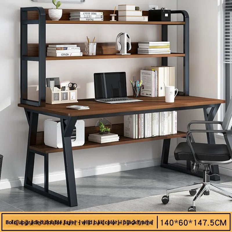 Stable Computer desk desktop desk bookshelf integrated writing desk household small apartment simple hole board desk