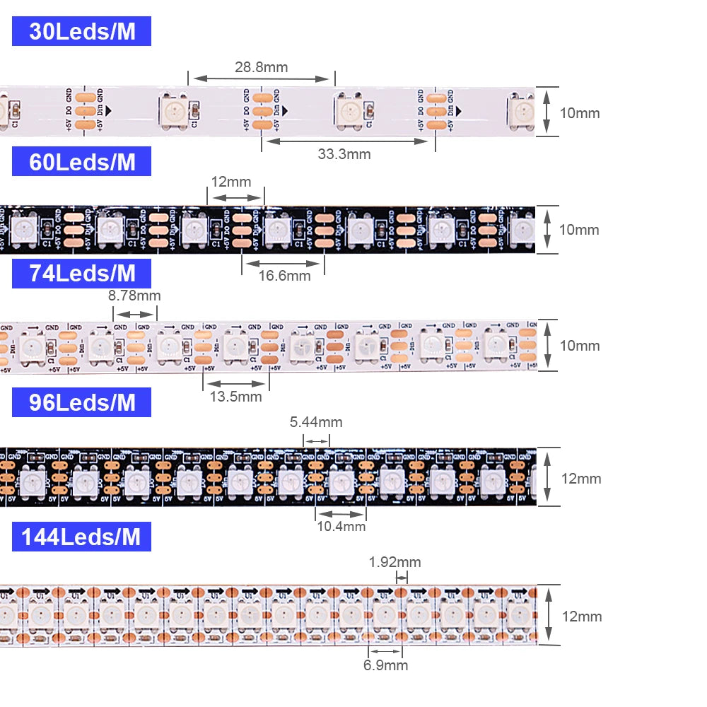 1-5M 144Leds/m WS2812B WS2813 WS2815 Led Strips 5050RGB Programmable Colored Running Flowing Led Strip Lights Led Ribbon DC5-12v
